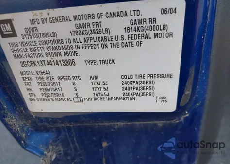 2004 Chevrolet Silverado 1500 Z71 z USA, uszkodzony, nr VIN 2GCEK13T441413366